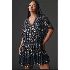 Mave Anthropologie V Neck Lurex Tiered Mini Dress Size Medium NWT $188 Boho